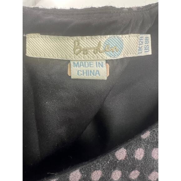 Boden Dress Womens Size 8 R Black Gray Polka Dots Wool Blend Flare Midi Lined - Picture 9 of 11